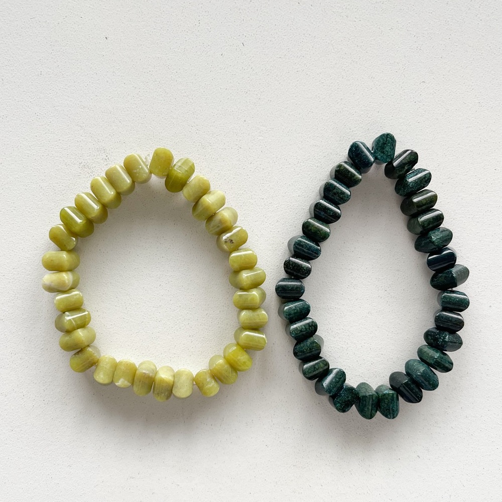 Two Stunning Square Beaded Stretch Style Bracelets Green New